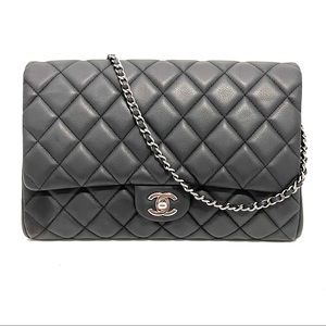 Auth Chanel Caviar New Clutch On Chain Black